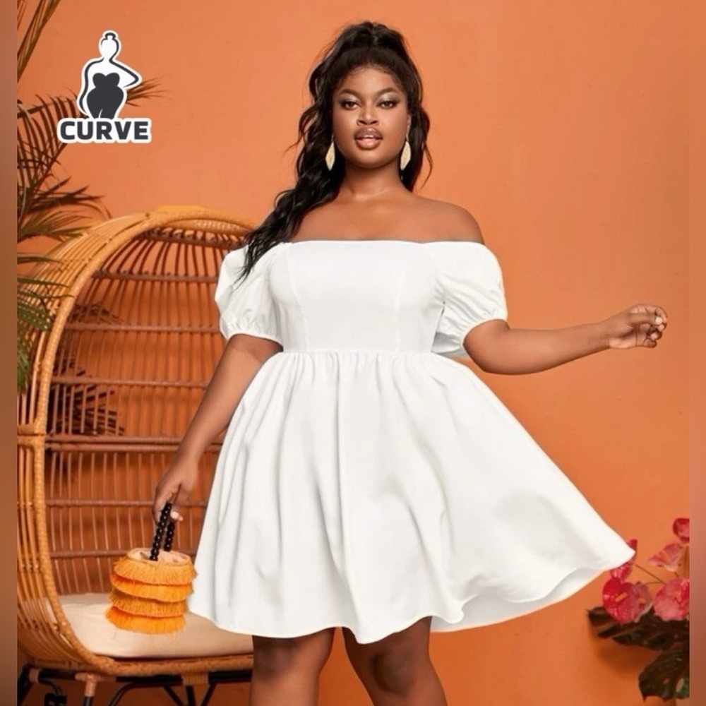SHEIN curve White lined dress. Square neck, can be worn off the shoulder.